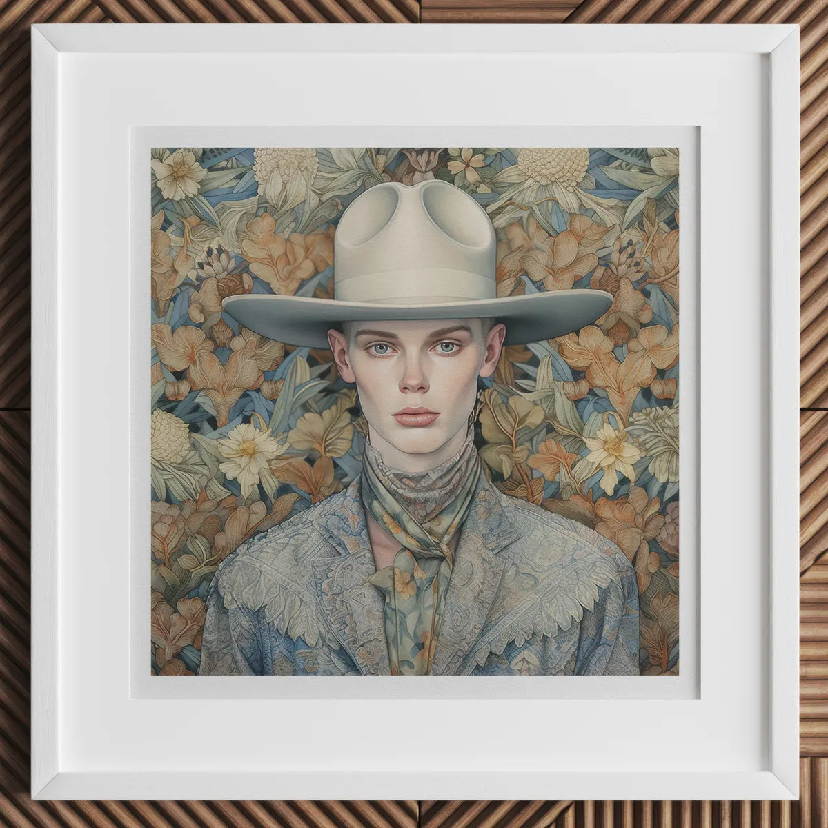Framed portrait of a cowboy, representing gay cowboys in the LGBTQ Wild West.