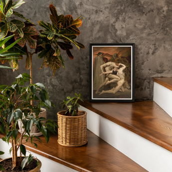 Dante and Virgil - William-adolphe Bouguereau Art Print, Framed Artwork Nude Figures Embrace Wooden Surface Among