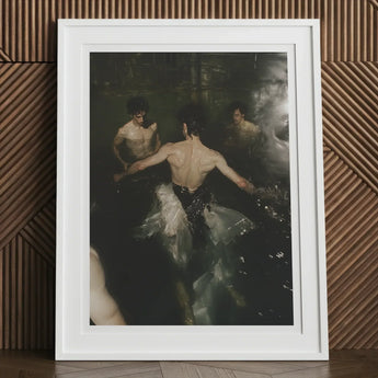 Dipping - Gay Grunge Baroque Ballet Art Print, 12x16’’ / 31x41cm / White Frame / 2’’ Matboard, Framed Artwork Three Shirtless Men Dark