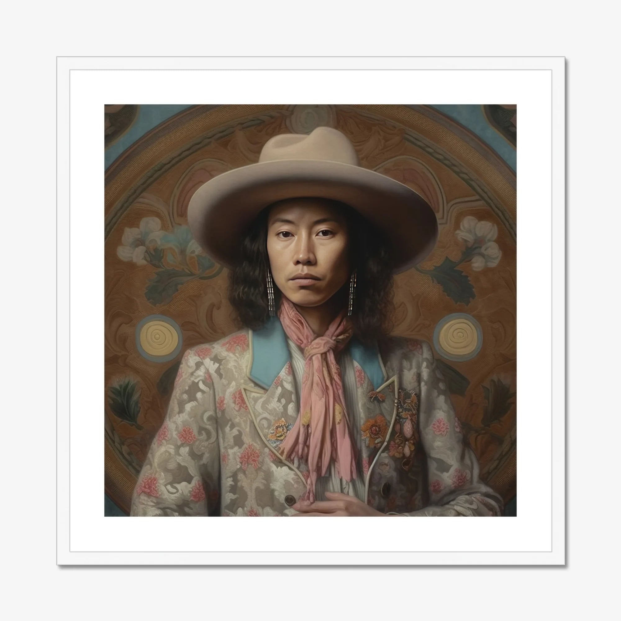 Dorjee - Tibetan Cowboy Dandy Art Print, Framed Portrait Woman Cowboy Hat