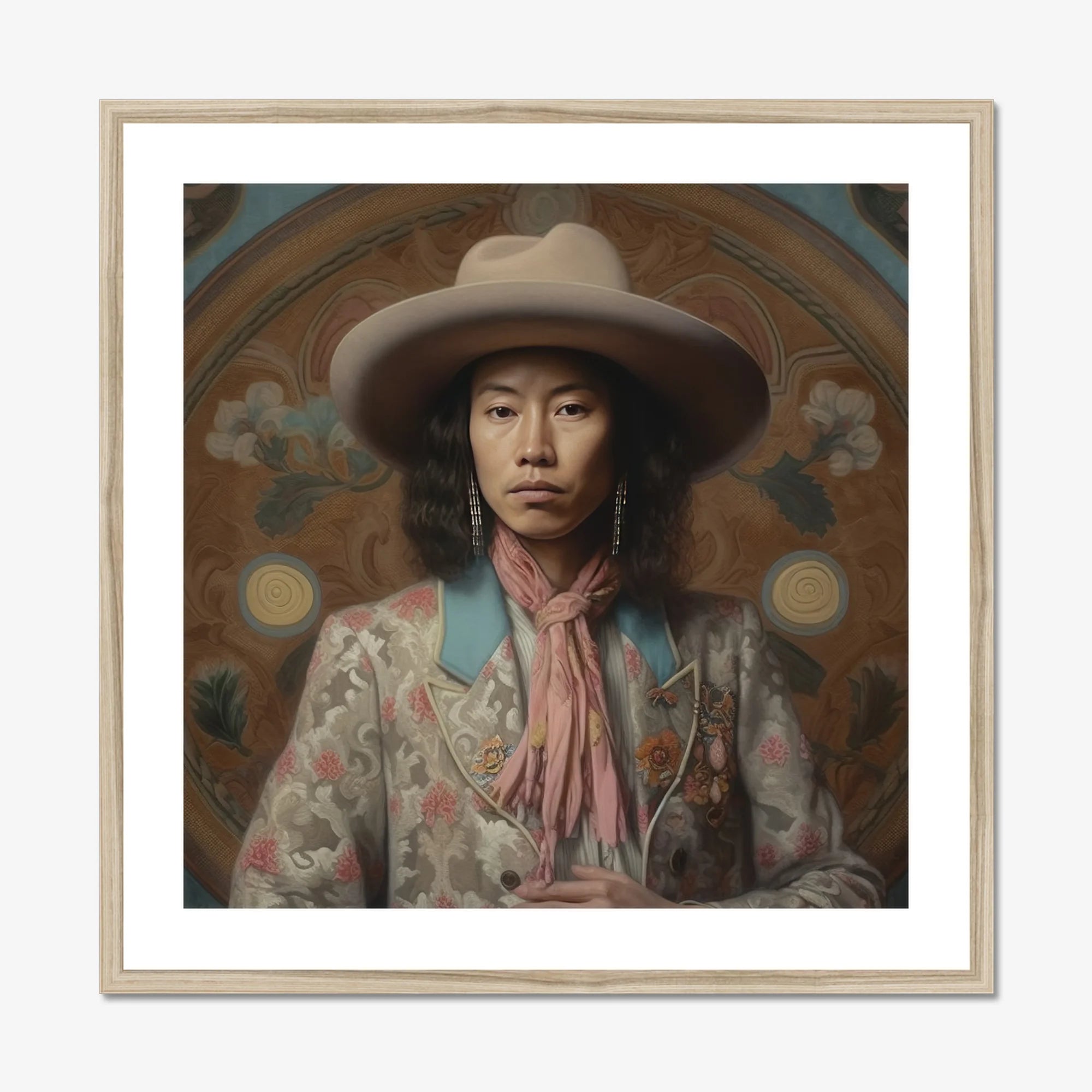 Dorjee - Tibetan Cowboy Dandy Art Print, Framed Portrait Person Cowboy Hat