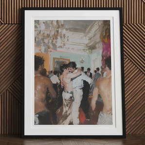 Double Trouble - Vintage Gay Tea Dance Art Print, 12x16’’ / 31x41cm / Black Frame / 2’’ Matboard, Framed Painting Crowded Dance
