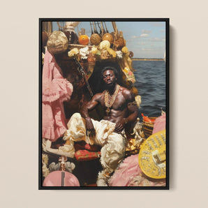 Douglas - Black Gay Pirate Framed Canvas, 12x16’’ / 31x41cm / Floating Frame, Framed Painting Regal Man Boat