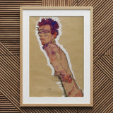 Egon Schiele - Self Portrait Nude Art Print, 20x30’’ / 51x76cm / Natural Frame / 2’’ Matboard, Framed Nude Figure Reddish Hair Light Brown