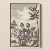 Engraving from the New Justine - Marquis De Sade Framed Canvas, 12x18’’ / 31x46cm / Natural Floating Frame, Framed Three Figures Rural
