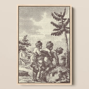 Engraving from the New Justine - Marquis De Sade Framed Canvas, 12x18’’ / 31x46cm / Natural Floating Frame, Framed Three Figures Rural