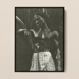 Ennui - Lionel Wendt Framed Canvas, Framed Black White Photograph Shirtless Man Checked Sarong