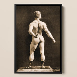Eugen Sandow in Classical Ancient Greco Roman Pose Napoleon Sarony Framed Canvas, Framed Sepia Toned Photograph Muscular Man