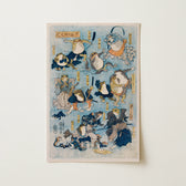 Beroemde helden van het Kabuki-toneel gespeeld door kikkers - Utagawa Kuniyoshi kunstdruk 