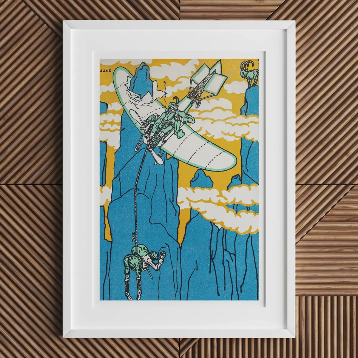 Framed vintage aviation art by Moriz Jung, highlighting the Austrian art scene.