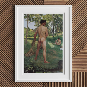 Fisherman with a Net - Frederic Bazille Fine Art Print, Framed Painting Nude Bathers