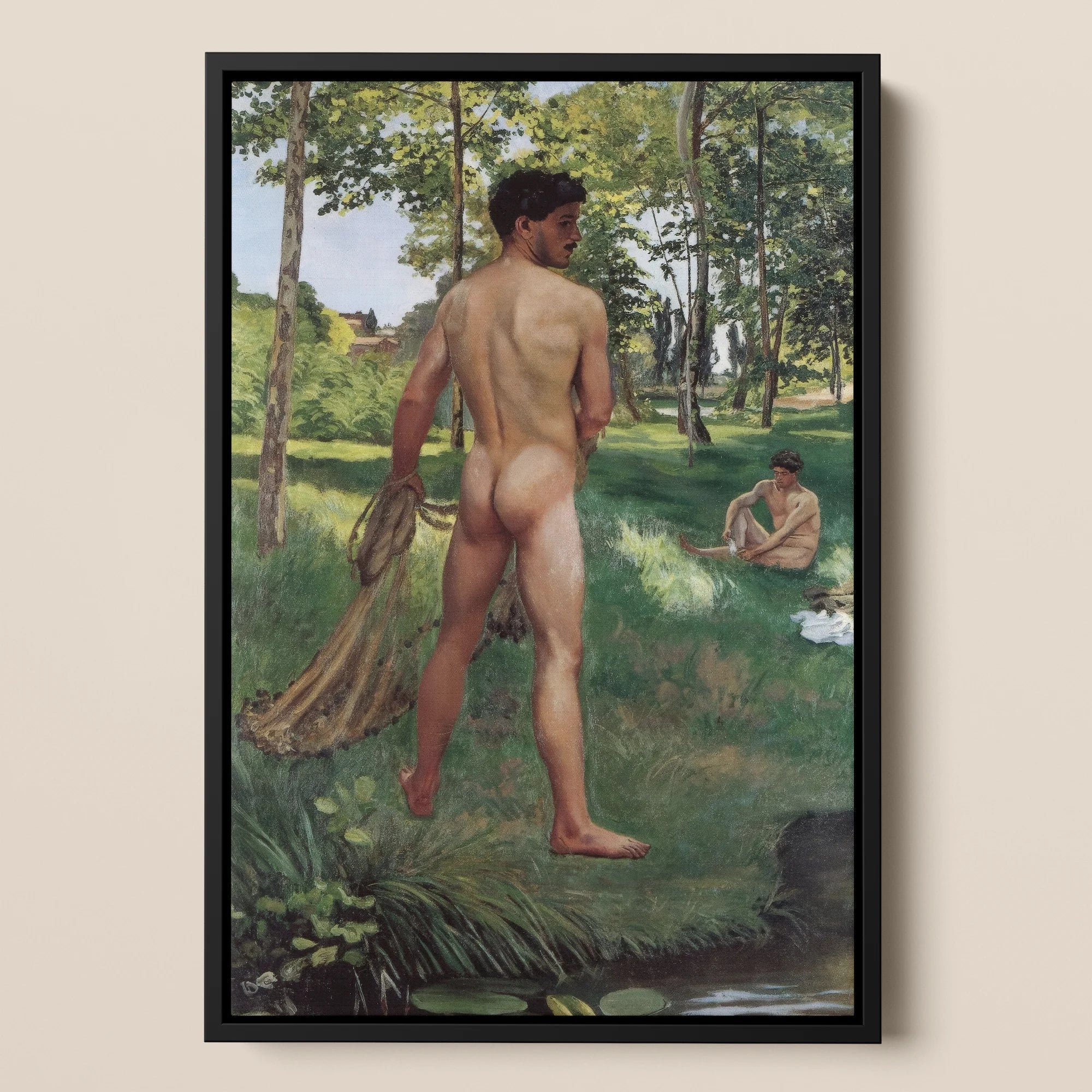 Fisherman with a Net - Frederic Bazille Framed Canvas, Framed Nude Male Painting