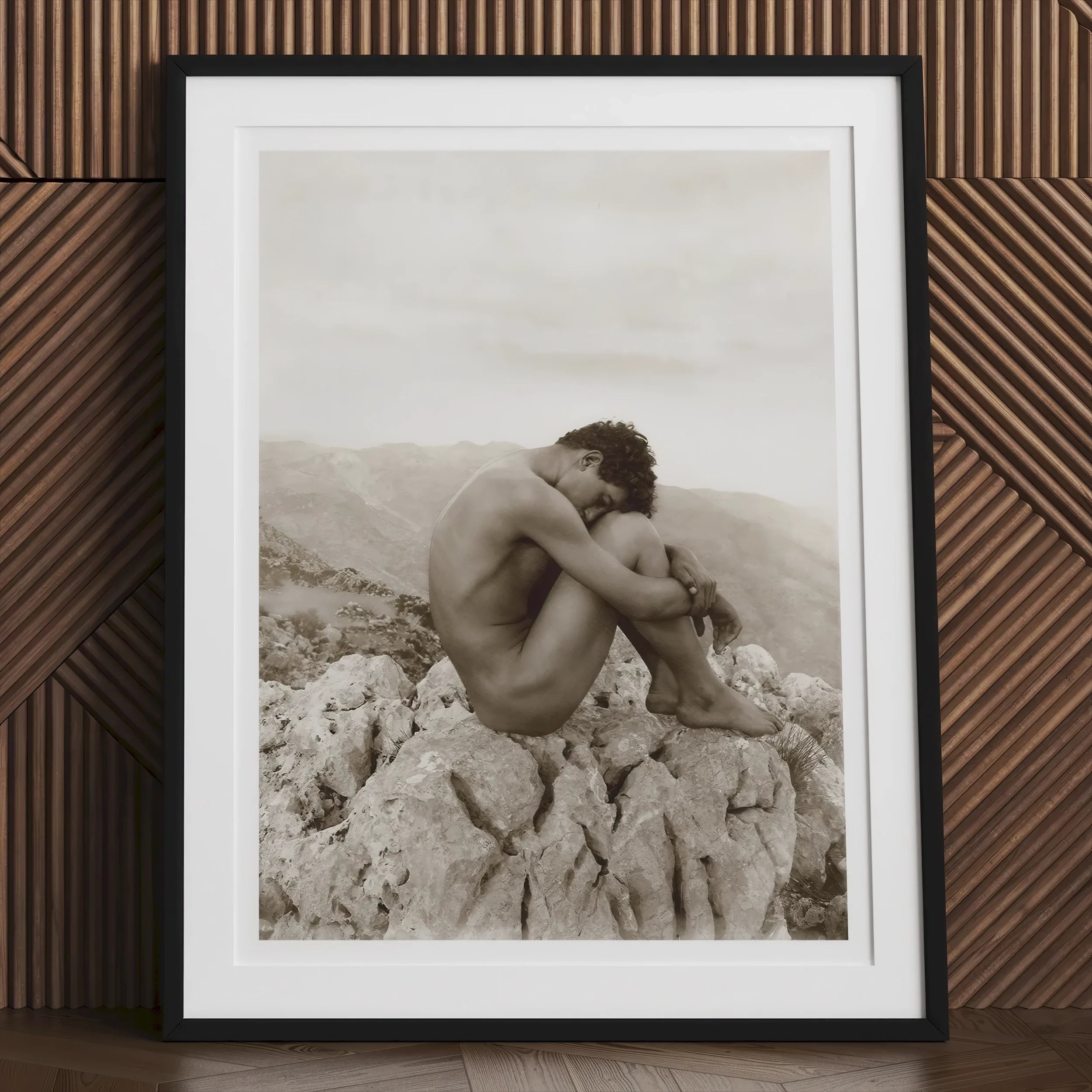 Cain - Wilhelm Von Gloeden Gay Photography Art Print, 24’’x32’’ / Unframed, Framed Black-and-white Photograph Nude Figure Rocky Terrain