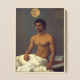 Gold Star - Gay Indian Neoclassical Framed Canvas, 12x16’’ / 31x41cm / Natural Floating Frame, Framed Painting Bare-chested Man Wrapped