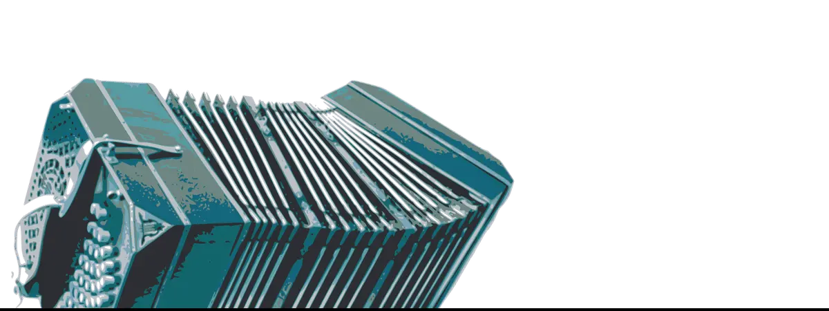 Teal bandoneon instrument in artwork inspired by William Etty and John Singer Sargent male nudes