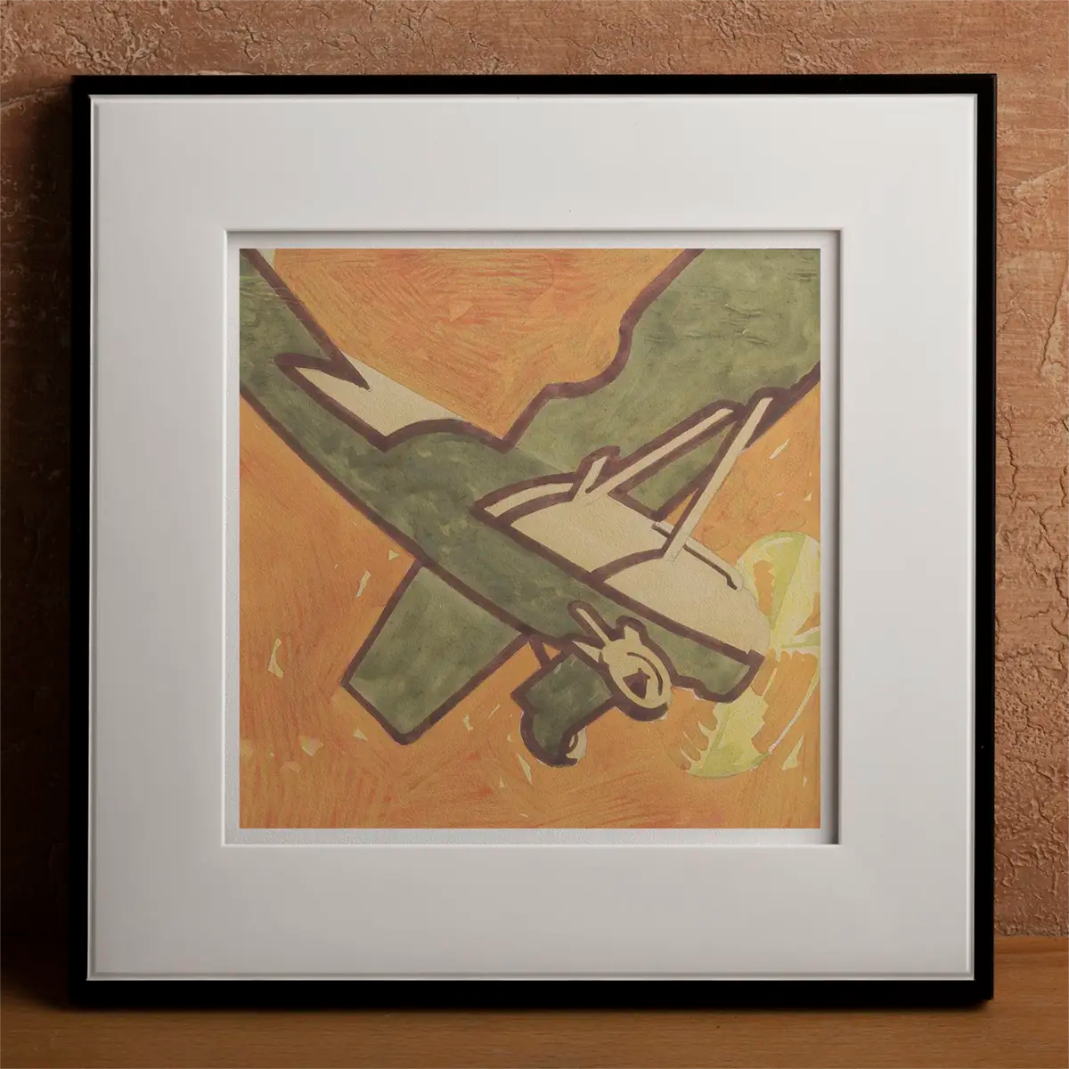Framed airplane painting by Reijer Stolk, showcasing Haarlem School inspiration.