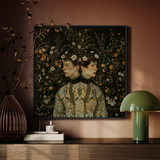 Harold & Claude - Netherlandish Gay Twins Framed Canvas, Floral-themed Portrait Conjoined Twins