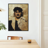 Head of a Male Model - John Singer Sargent Framed Canvas, Portrait Painting Brown Black Tones Frame