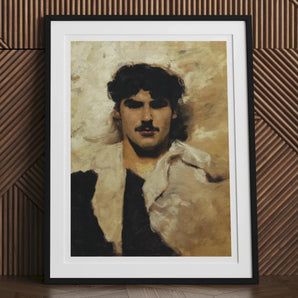 Head of a Male Model - John Singer Sargent Art Print, Framed Portrait Painting Young Man Dark Curly Hair