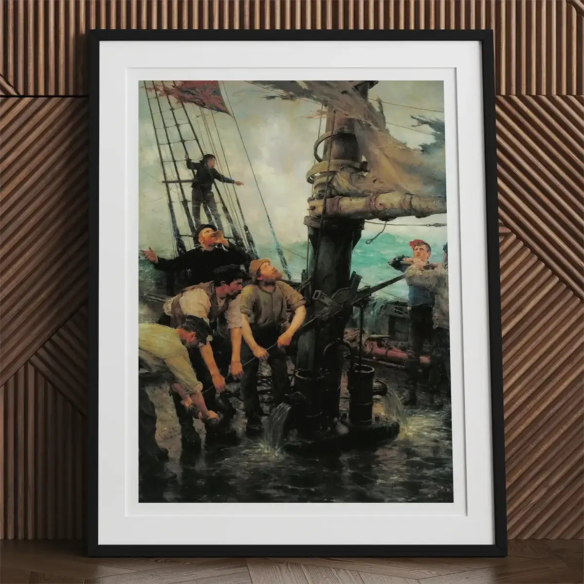 Framed maritime painting by Henry Scott Tuke in Edwardian sunlight scene
