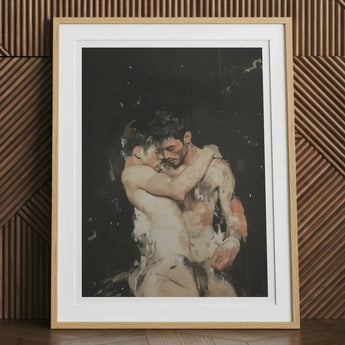 Hold Tight - Ancient Gay Fantasy Art Print, 12x16’’ / 31x41cm / Natural Frame / 2’’ Matboard, Framed Painting Two Shirtless Men