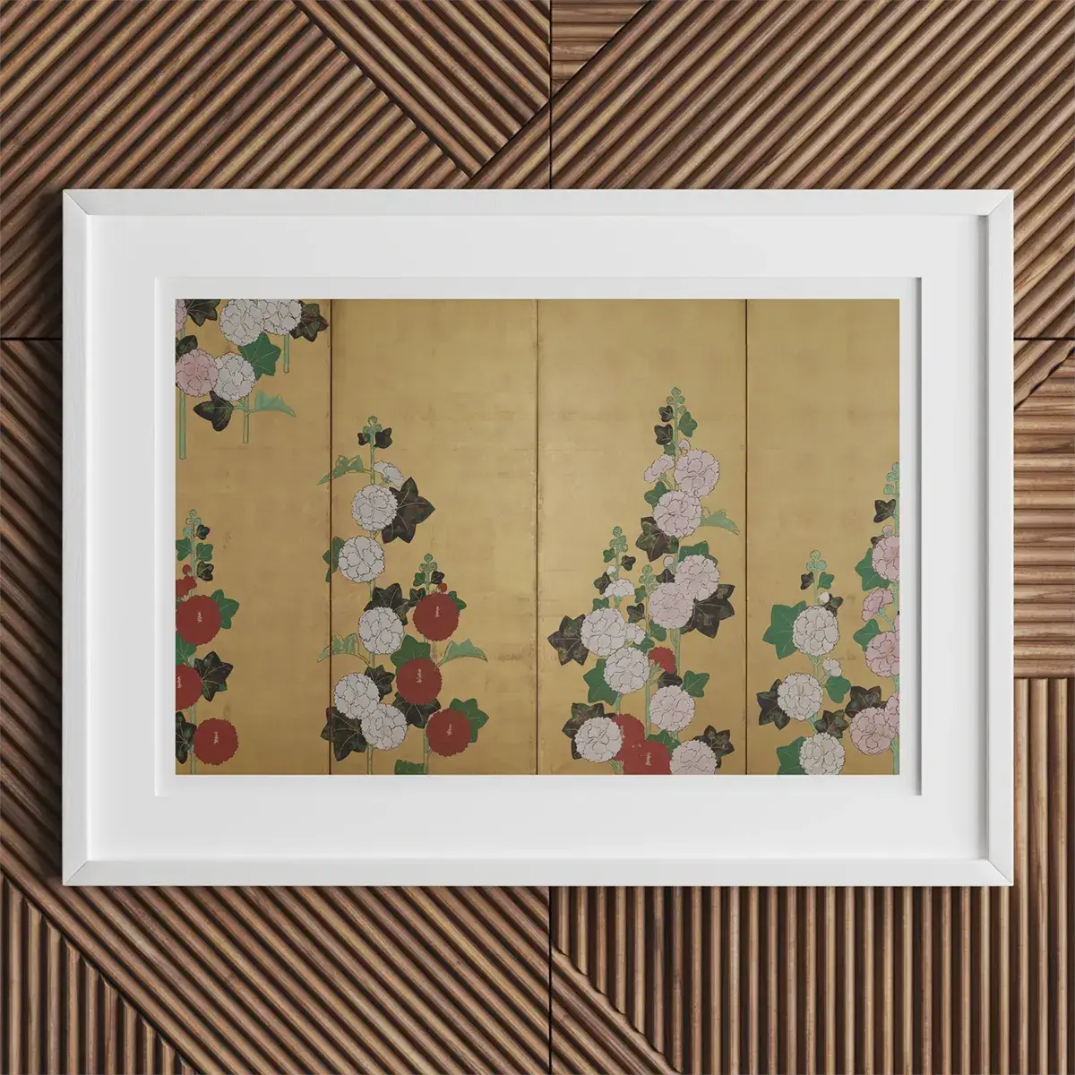 Framed floral artwork in Rinpa School style, featuring Kamisaka Sekka and Tawaraya Sōtatsu