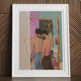 Interlude - Sleazy Gay Motel Hookup Art Print, 12x16’’ / 31x41cm / White Frame / 2’’ Matboard, Framed Oil Painting Two Shirtless Men
