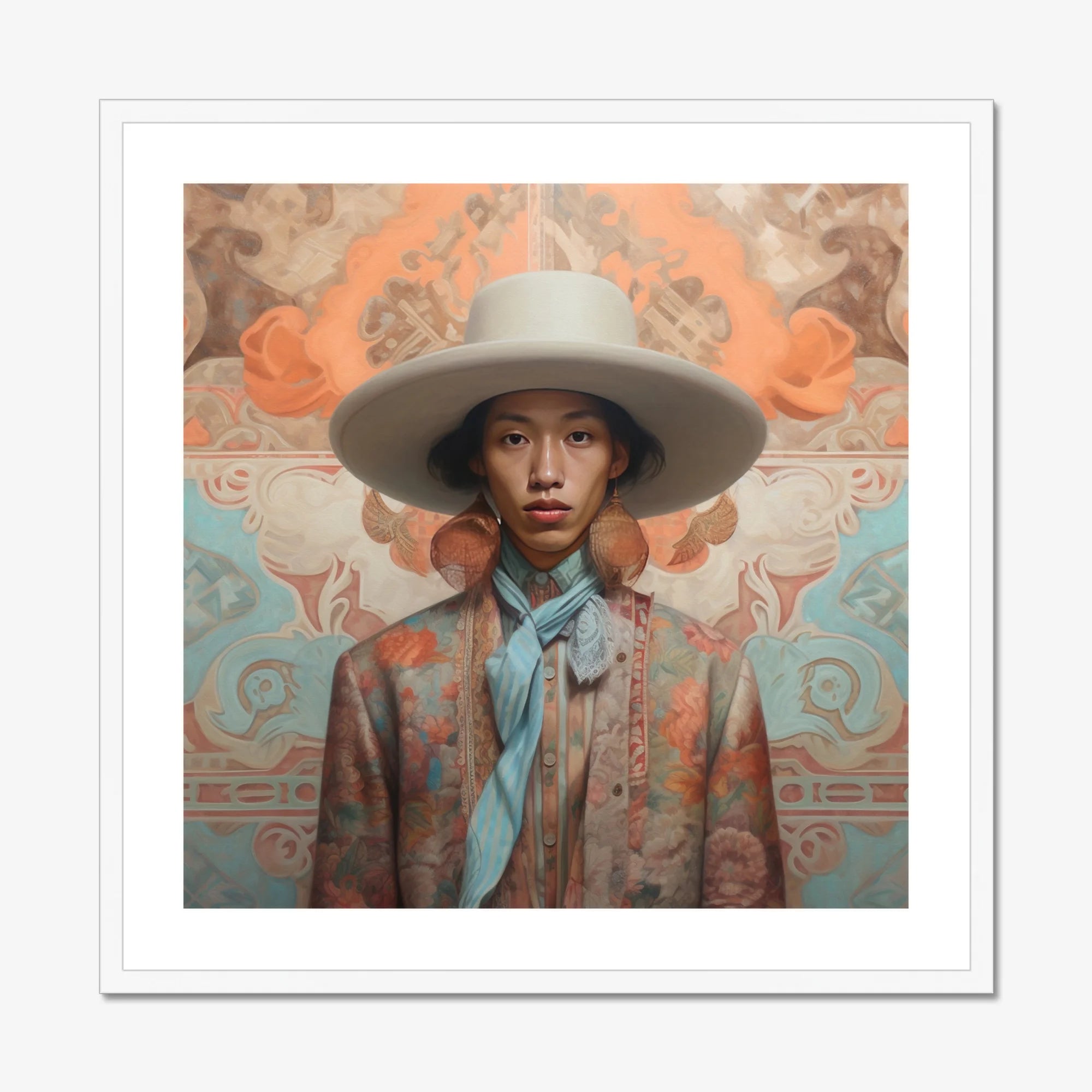 Iyaan - Gay Malay Cowboy Dandy Art Print, Framed Portrait Stylish Person