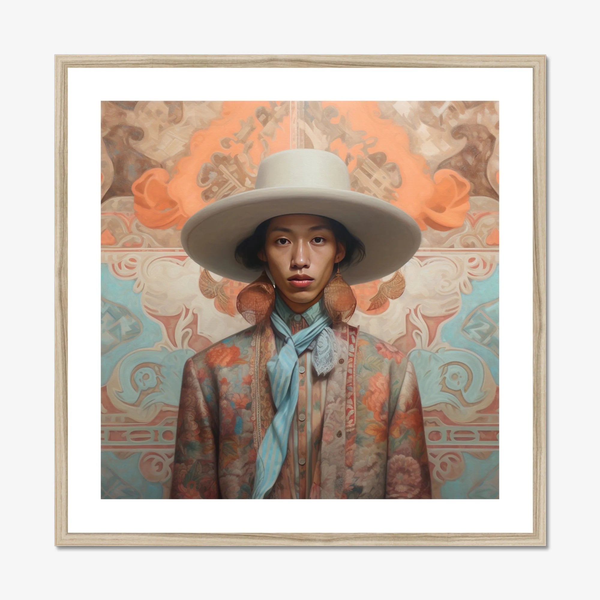 Iyaan - Gay Malay Cowboy Dandy Art Print, Framed Portrait Person Hat