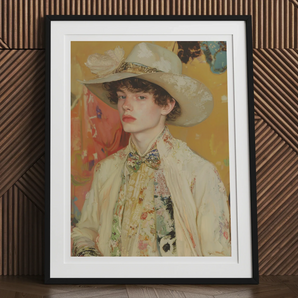 Jacob - Queer Couture Cowboy Art Print, 12x16’’ / 31x41cm / Black Frame / 2’’ Matboard, Framed Portrait Young Man Hat