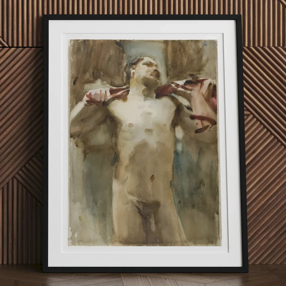 Framed male nude painting by John Singer Sargent in artistic article context.
