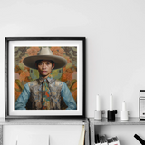 Junada - Gaysian Malay Cowboy Art Print, Framed Portrait Artwork Wide-brimmed Hat Denim Shirt Floral