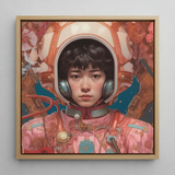 Kaito - Gay Japanese Astronaut Framed Canvas, 12x12’’ / 31x31cm / Natural Floating Frame, Framed Painting Person Pink Astronaut Suit Helmet