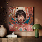 Kaito - Gay Japanese Astronaut Framed Canvas, Framed Artwork Young Person Colorful Astronaut-like Suit Helmet