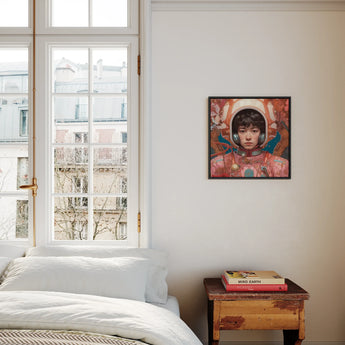 Kaito - Gay Japanese Astronaut Framed Canvas, Colorful Portrait Painting Person Short Dark Hair Vibrant