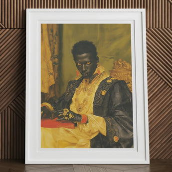 Khayman - Gay African Vampire Art Print, 12x16’’ / 31x41cm / White Frame / 2’’ Matboard, Framed Painting Dark-skinned Person Yellow Eyes