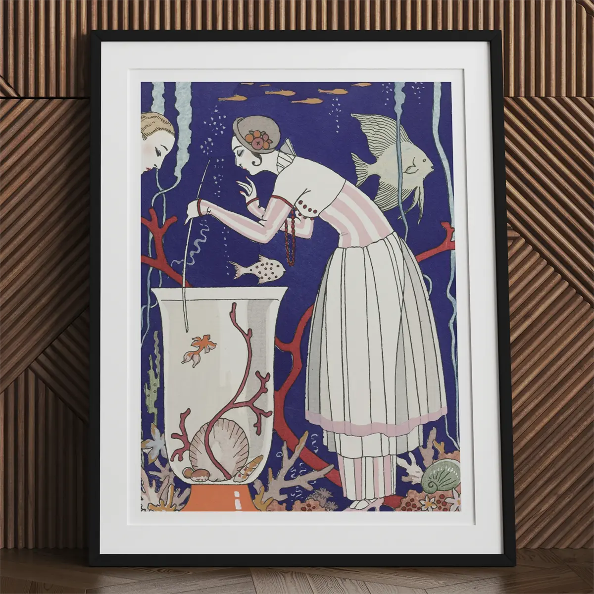 Framed Art Deco print by George Barbier capturing the essence of the Roaring Twenties.