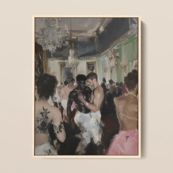 Last Dance - Vintage Gay Rave Art Framed Canvas, 12x16’’ / 31x41cm / Natural Floating Frame, Framed Painting Diverse Group People Ornate