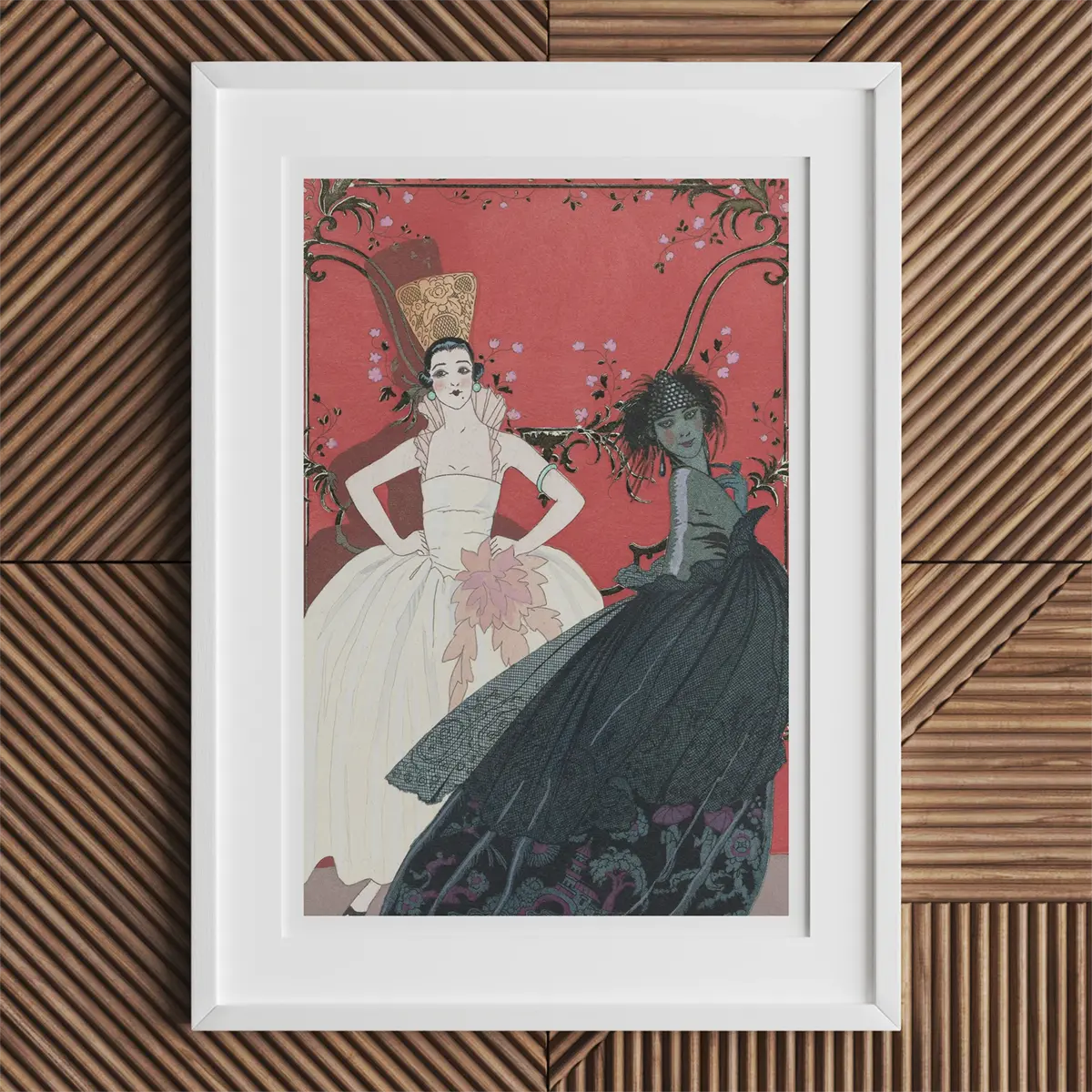 Framed Art Deco print by George Barbier showcasing the style of the Roaring Twenties