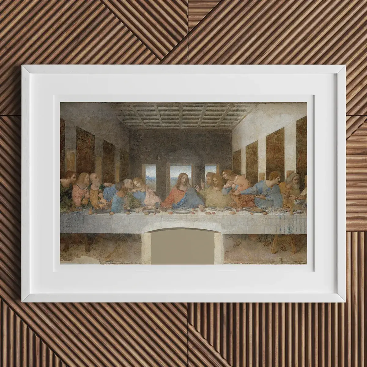 Framed Last Supper painting by Leonardo da Vinci displayed near Clos Lucé in an article