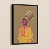 Liberty Neo Baroque Afro Surrealist Fashion Framed Canvas, Framed Portrait Person Colorful Headpiece
