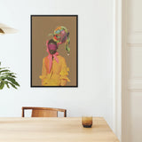 Liberty Neo Baroque Afro Surrealist Fashion Framed Canvas, Framed Portrait Woman Yellow