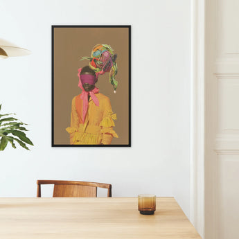 Liberty Neo Baroque Afro Surrealist Fashion Framed Canvas, Framed Portrait Woman Yellow