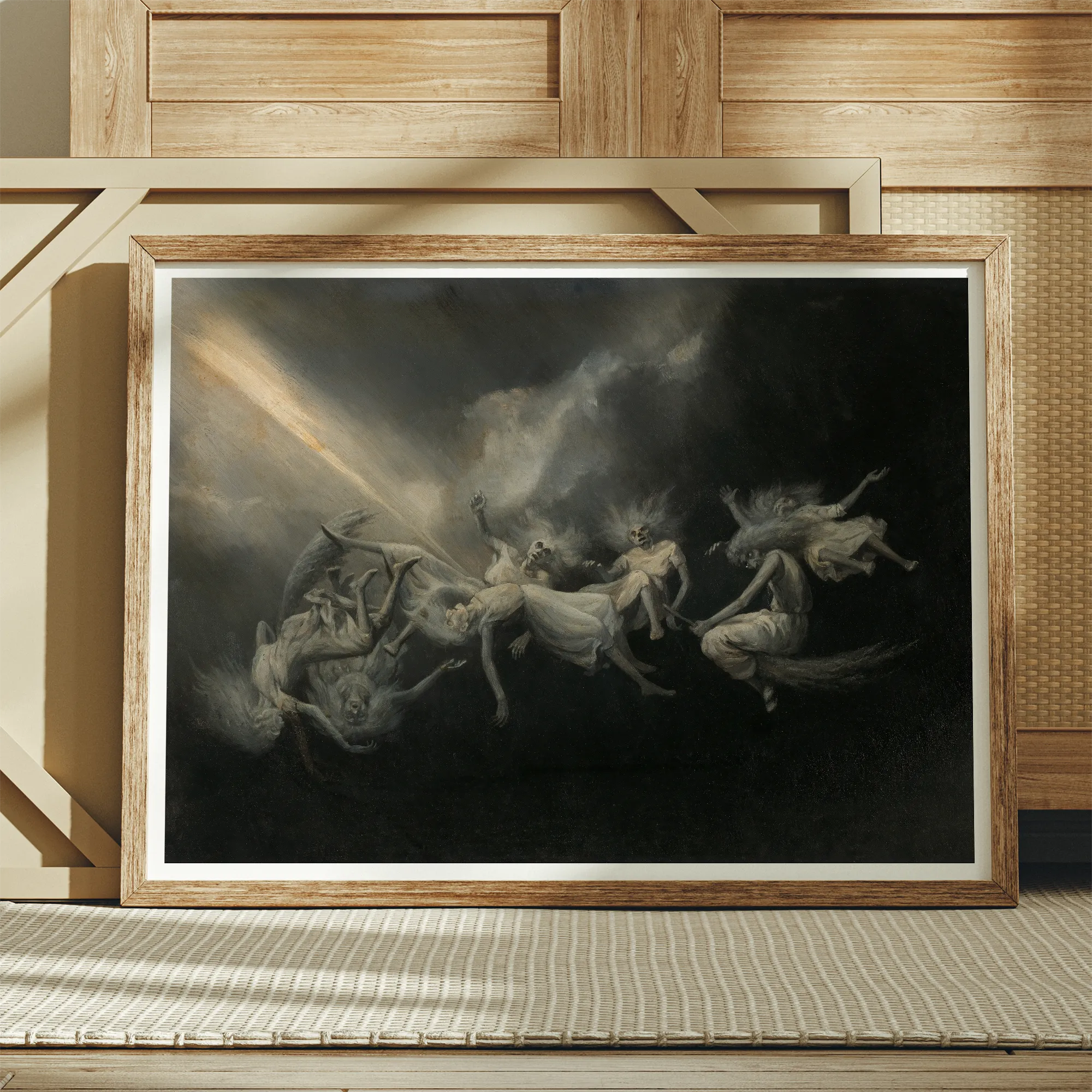 Lightning Struck a Flock of Witches - William Holbrook Beard Art Print, Black White Framed Artwork Ethereal Figures
