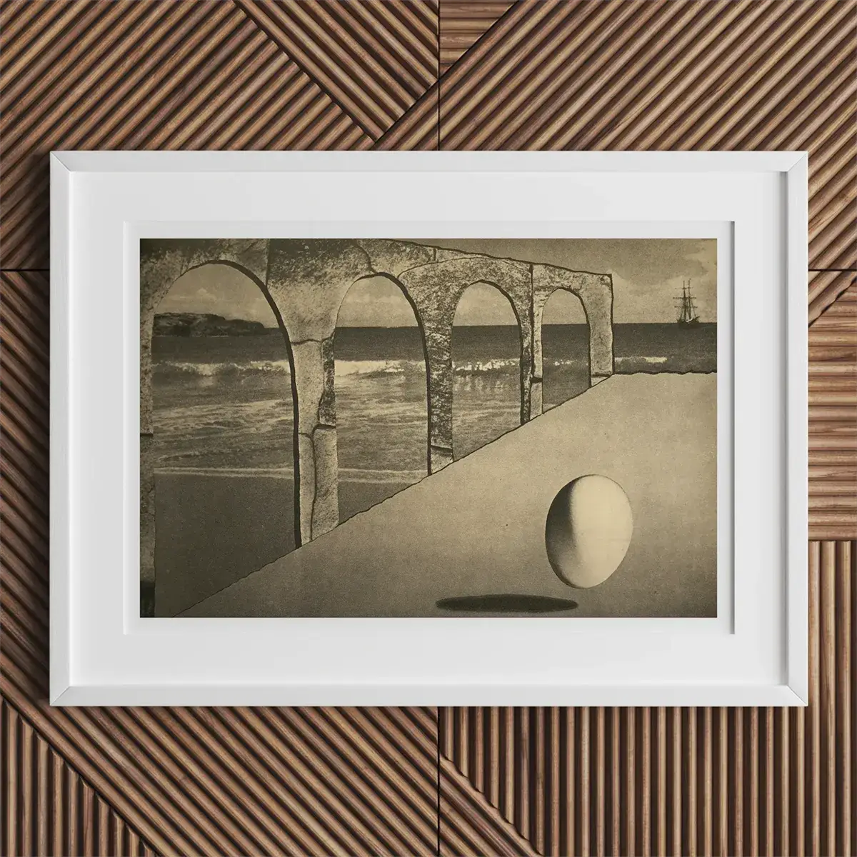 Framed surrealist artwork from Lionel Wendt’s Wendt’s Ceylon collection in the article