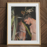 Looking - Gay Surfers Cruising Art Print, 12x16’’ / 31x41cm / Natural Frame / 2’’ Matboard, Framed Artwork Two Shirtless Men Dark Hair