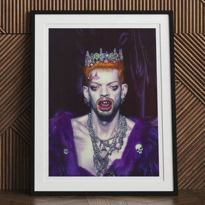 Louis - Club Kid Vampire Art Print, Framed Portrait Person Crown Purple Clothing Dramatic Makeup