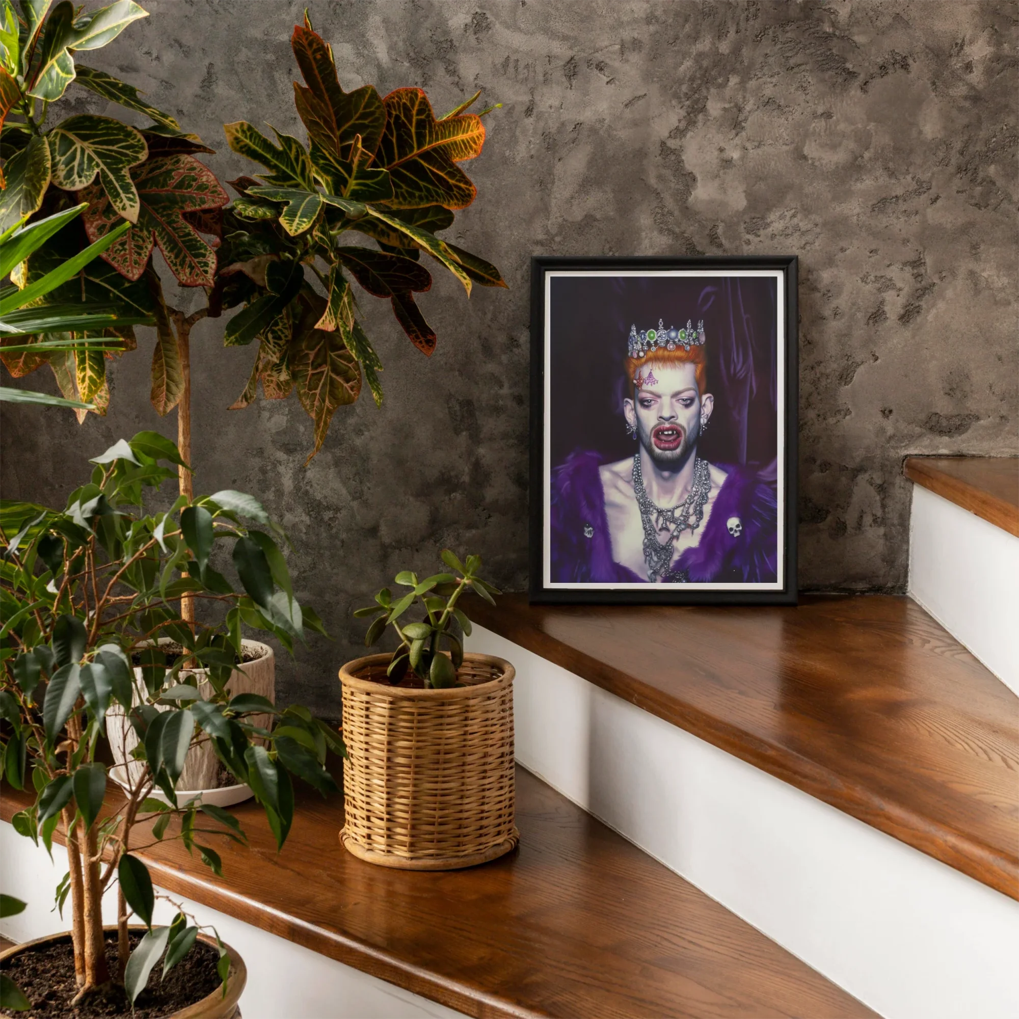 Louis - Club Kid Vampire Art Print, Framed Portrait Person Crown Purple Clothing