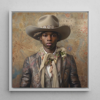 Lysander - Gay Black Cowboy Dandy Framed Canvas, 12x12’’ / 31x31cm / White Floating Frame, Framed Portrait Cowboy