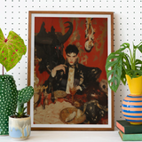 Magnus - Gay Vampire Prince Art Print, Framed Artwork Figure Dark Clothing Seated Table Objects